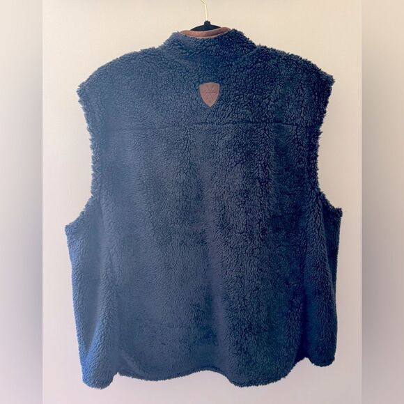 Mens Utility LEGENDARY WHITETAILS Navy Brown Sherpa Outdoor Zip-Up Vest 54 Chest - Picture 2 of 10